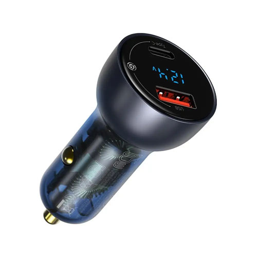 Baseus 65W car charger USB Type C 5A SCP Quick Charge 4.0+ Power Delivery 3.0 LCD display gray CCKX-C0G