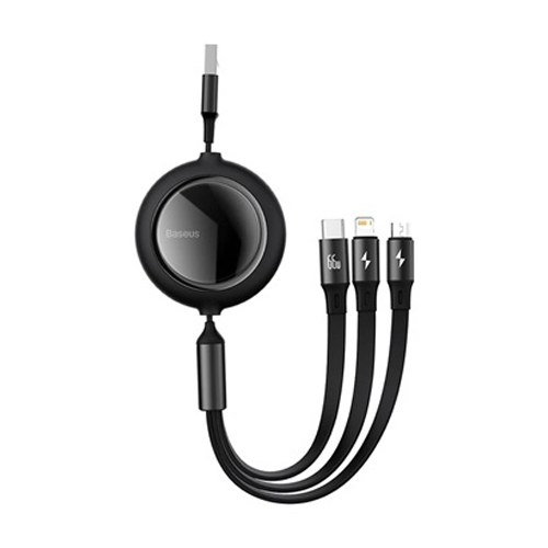 Baseus 66W Bright Mirror One-for-three Retractable Data Cable USB to M+L+C