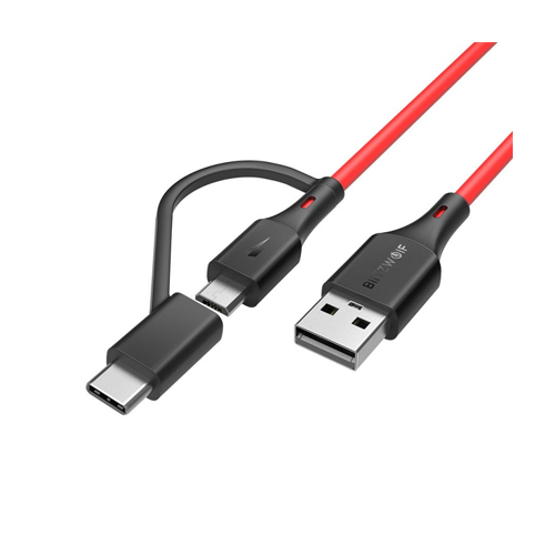 Blitzwolf BW-MT3 2 IN 1 Micro Usb(Android) and Type-C Cable Red