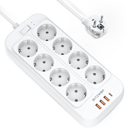 Blitzwolf Bw-pc2 - Power Strip + Usb Quick Chargers, Total 2500w, Wall Mountable