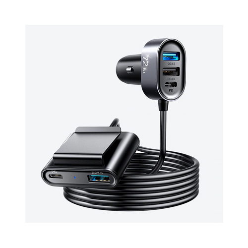 JOYROOM 5 Multi-port QC3.0+PD Fast Car Charger Adapter 5ft cable for Front/Back Seat Charging