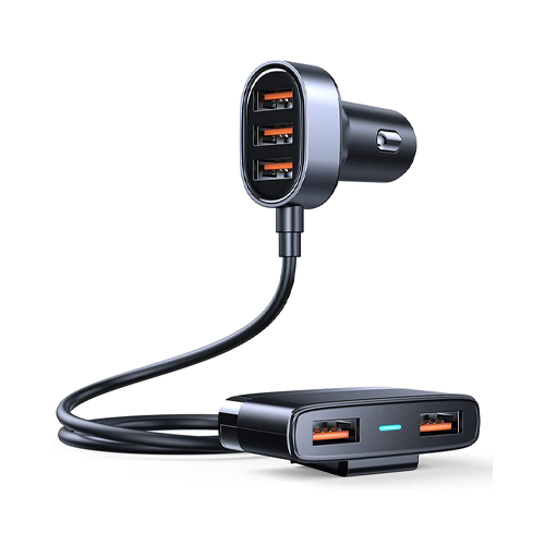 JOYROOM 5 USB Ports Car Charger Adapter 31W with 5FT Cable for Back Seat Charging