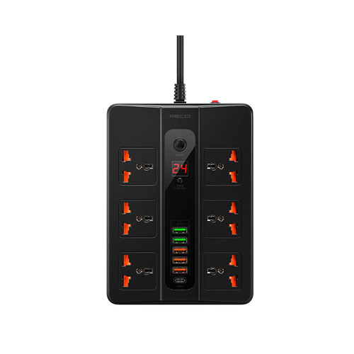 RECCI 2500W Power Socket 6 Universal Sockets 5 USB Ports