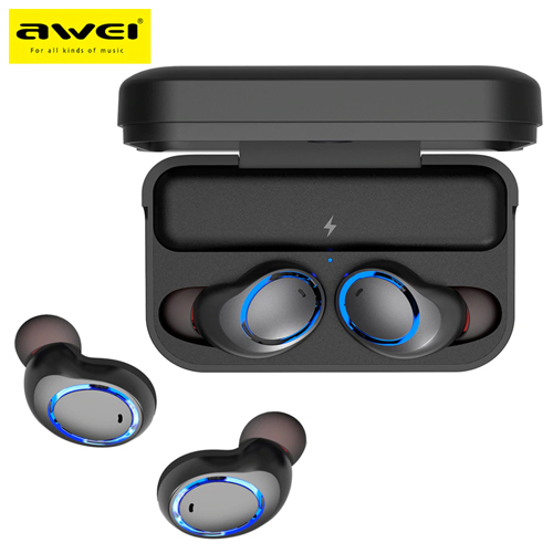Awei T3 Bluetooth Earphones Wireless Mini Twins Stereo With Mic Charging Dock