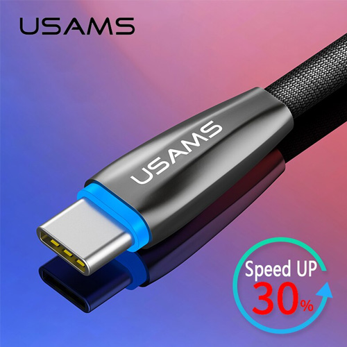 USAMS Type-c USB cable Smart Full-charge Prompt Cable Auto Change Light type C